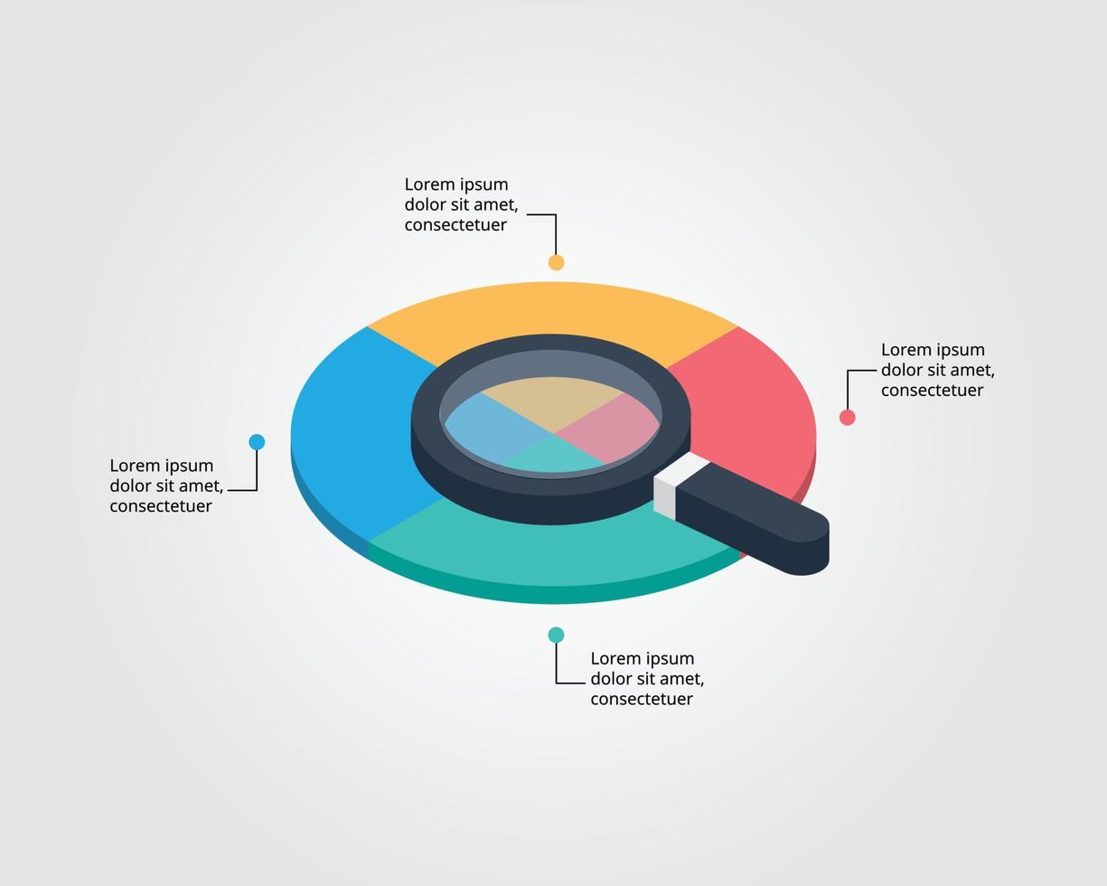 plantilla de círculo con lupa para infografía para presentación de 4 elementos vector