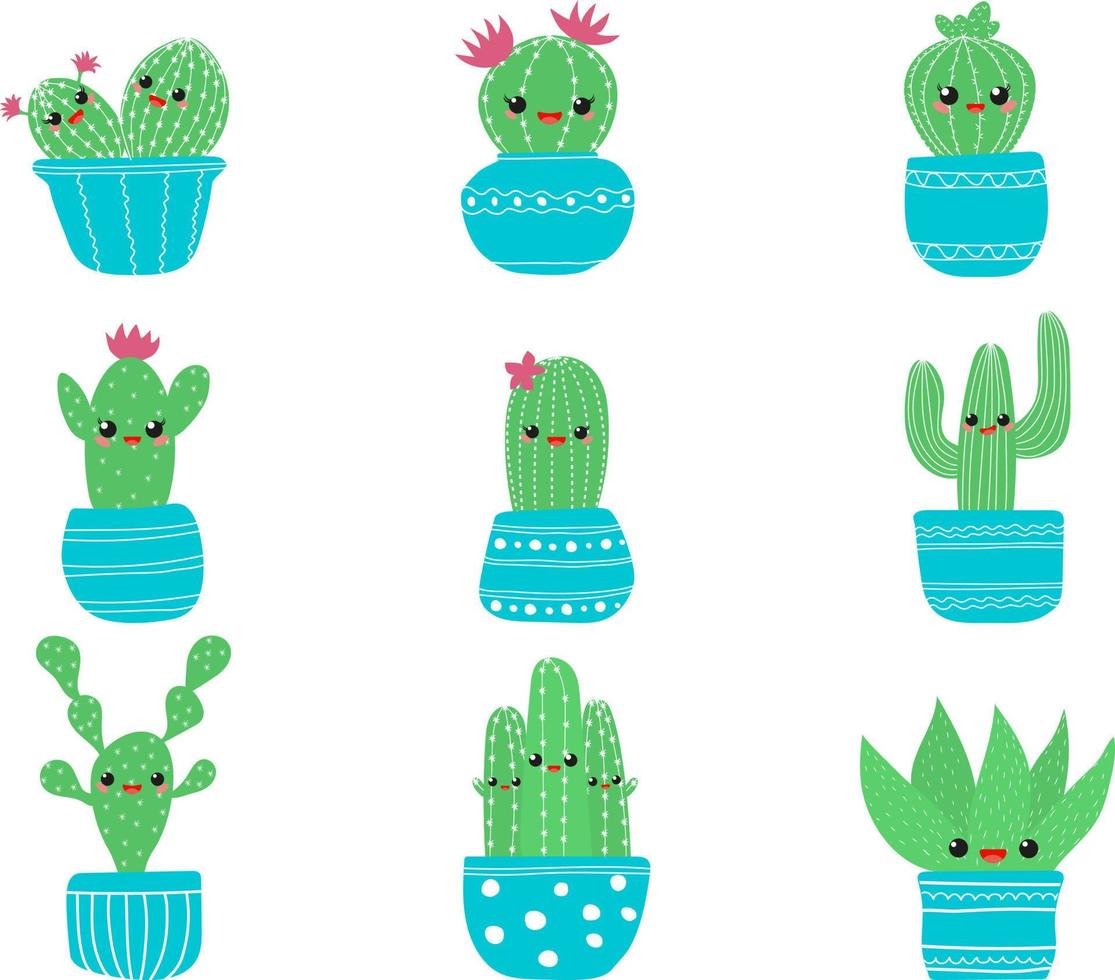 Cacti kawaii. Vector illustration