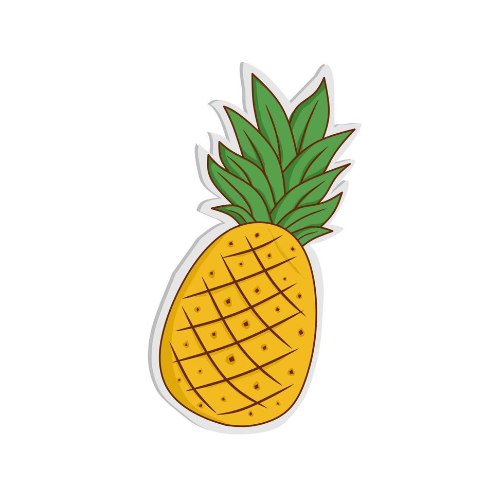 Vector pineapple with paper cutout style with outline and bright color, summer fruit, suitable for sticker or stuff of summer. Vector