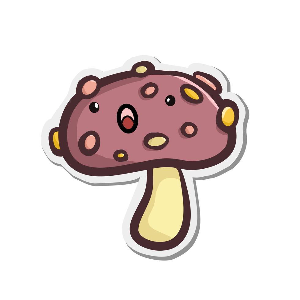 cute mushroom sticker, perfect for making stickers or sticky notes. Cartoon style with flat design and line. Vector