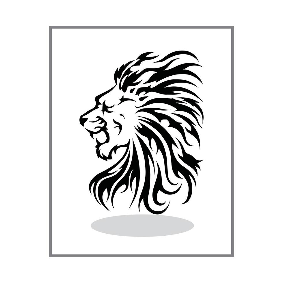 one line art of lion icon illustration with frame border vector
