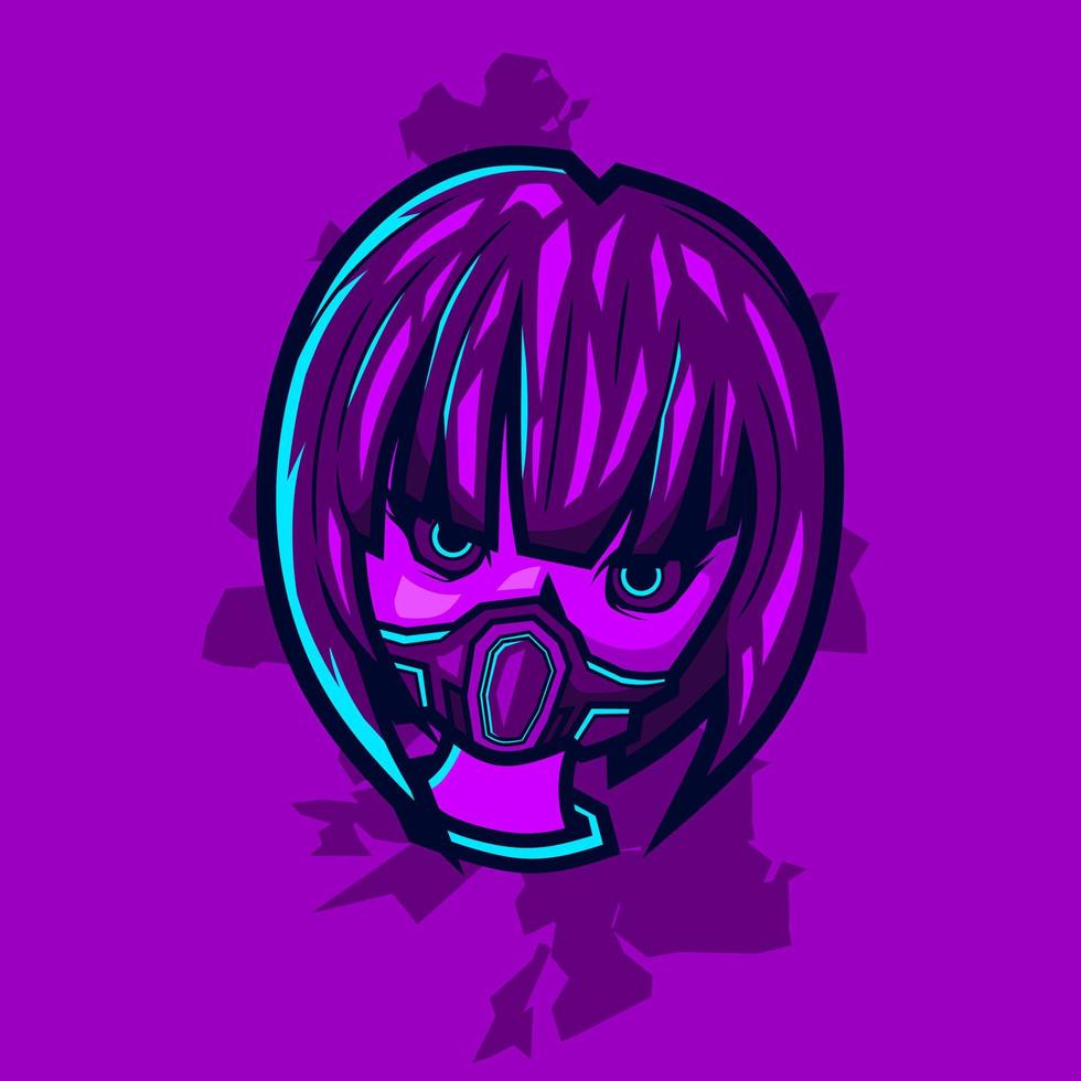 Samurai head cyberpunk logo vector fiction colorful design illustration.