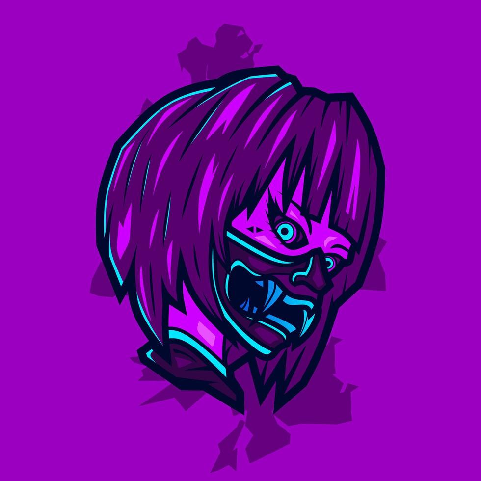 samurai head cyberpunk logo vector ficción colorido diseño ilustración.