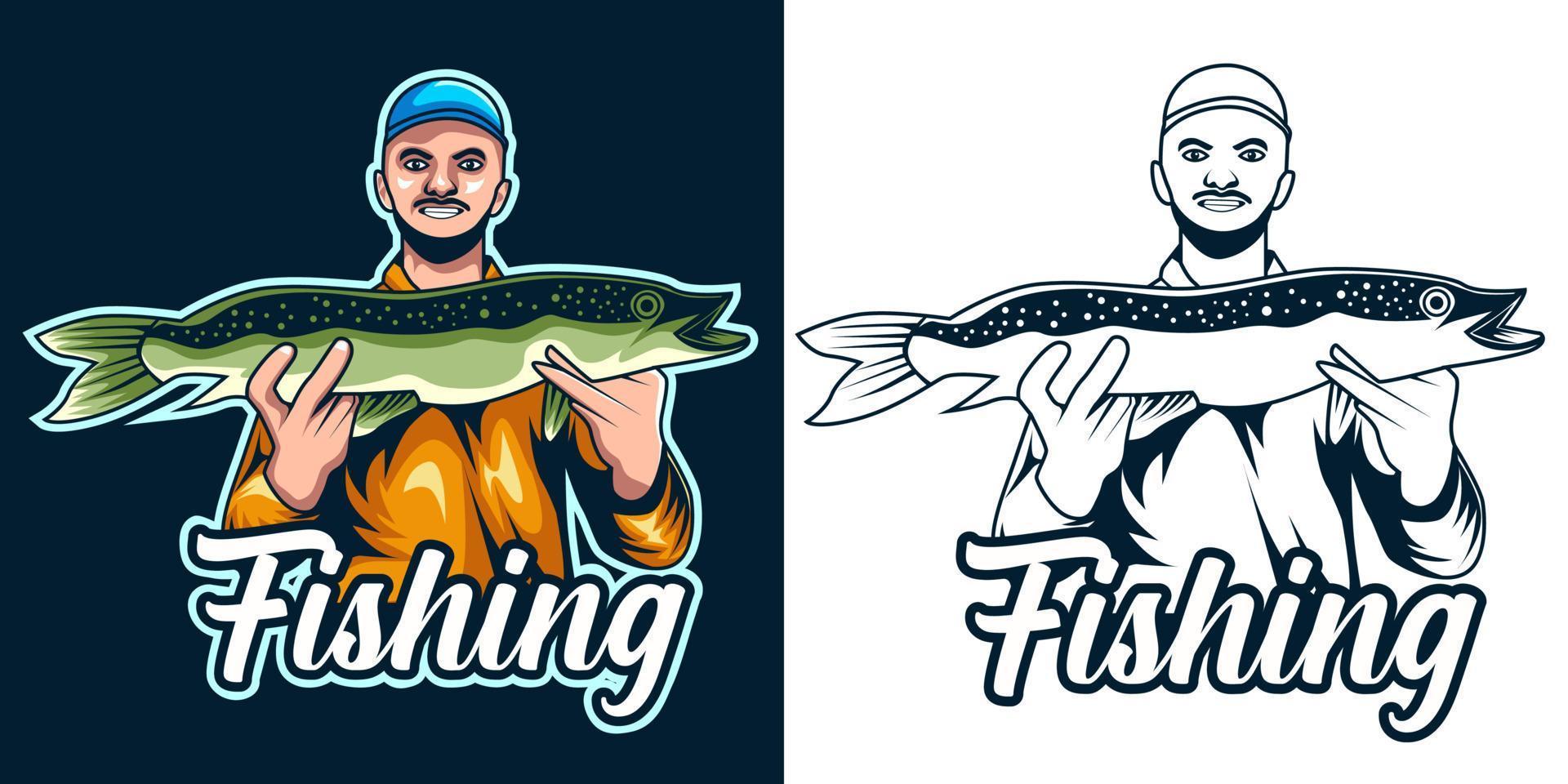 Fisherman and big catch of large mouth bass fish vector