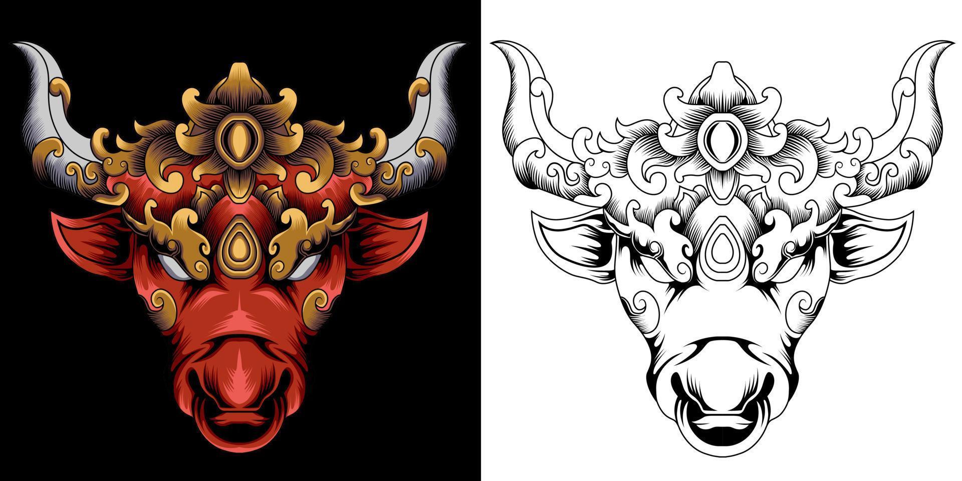 Vintage strong bull head vector illustration