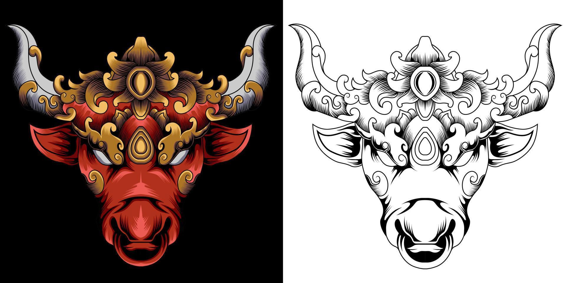 Vintage strong bull head vector illustration