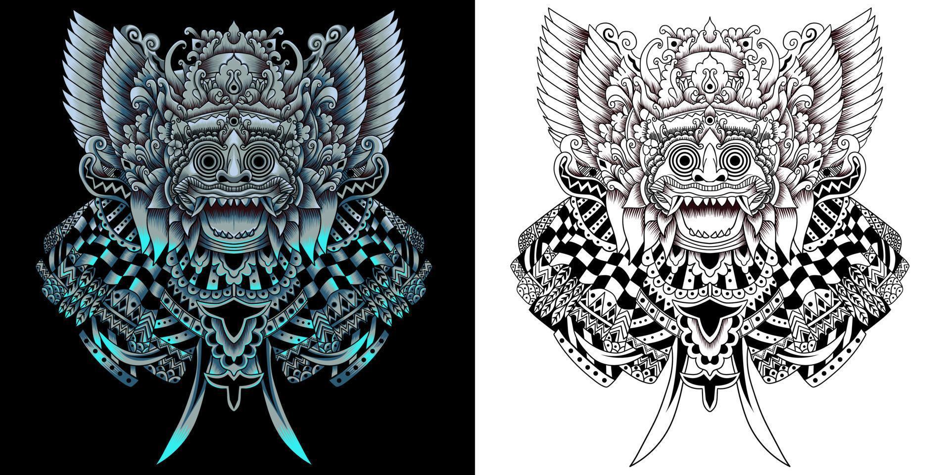 barong balinese mask in neon color style vector