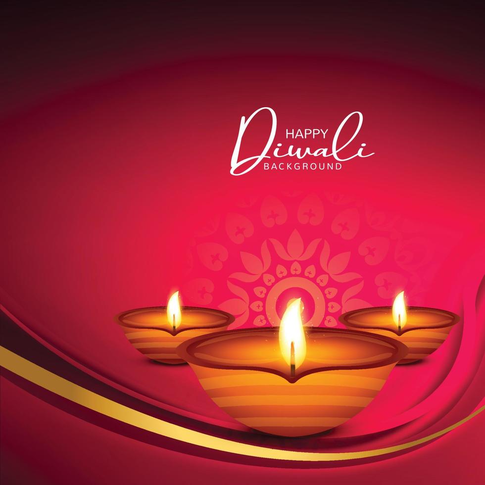 Beautiful shiny happy diwali three diya colorful hindu festival vector