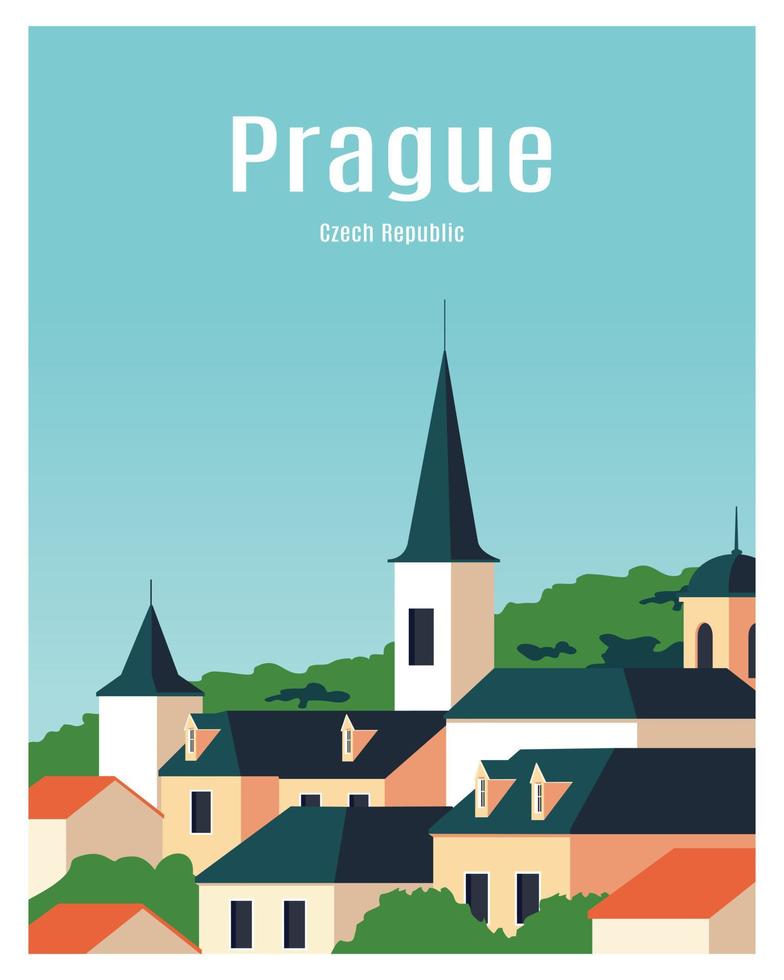 Fondo del paisaje de la ciudad de Praga. ilustración vectorial con estilo minimalista colorido y plano vector