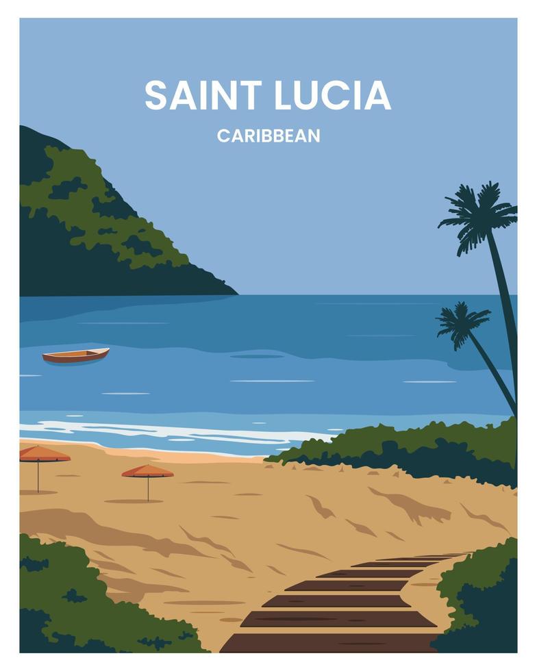 fondo del paisaje de santa lucía. viajar a santa lucia caribe. ilustración de vector de estilo de dibujos animados plana con estilo de color.