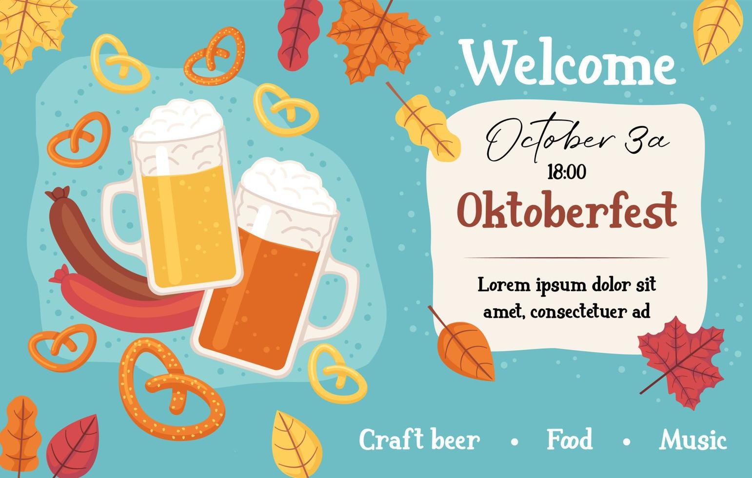 plantilla web de oktoberfest. celebración del festival de la cerveza. ilustración vectorial de stock en estilo de dibujos animados plana vector