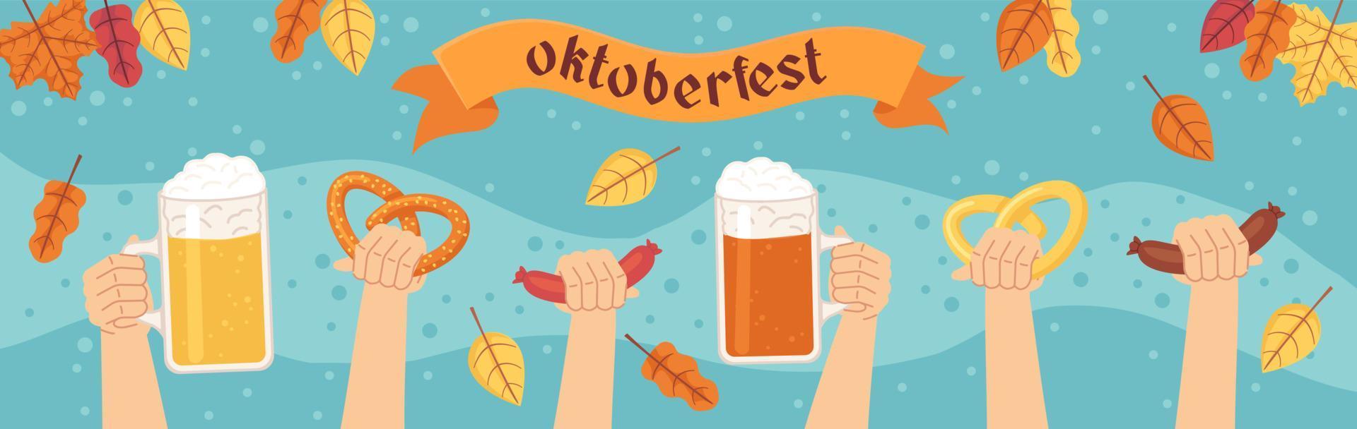 oktoberfest horizontales. bandera. celebración del festival de la cerveza. ilustración vectorial de stock en estilo de dibujos animados plana vector