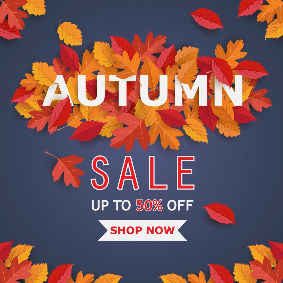 Autumn sale background with leaves. background, template and poster design vector