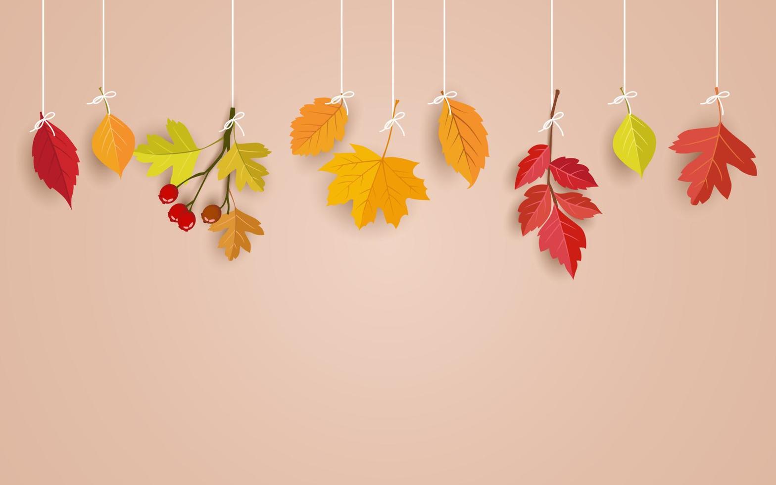 beautiful Autumn leaves hanging on a string. autumn background vector