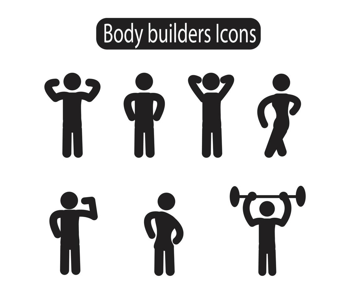 A Set of Body Builders Stick Figure Icons or Pictograms vector