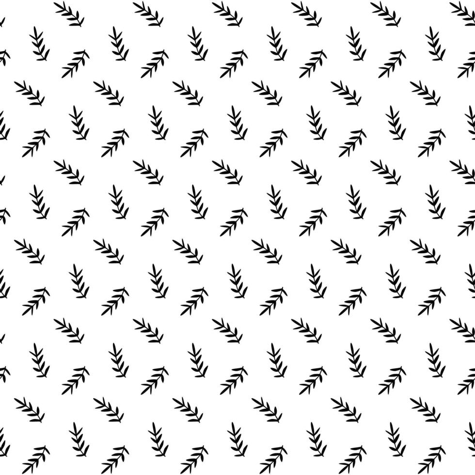 Silhouettes of identical leaves seamless pattern. Isolated black branches on a white background. vector