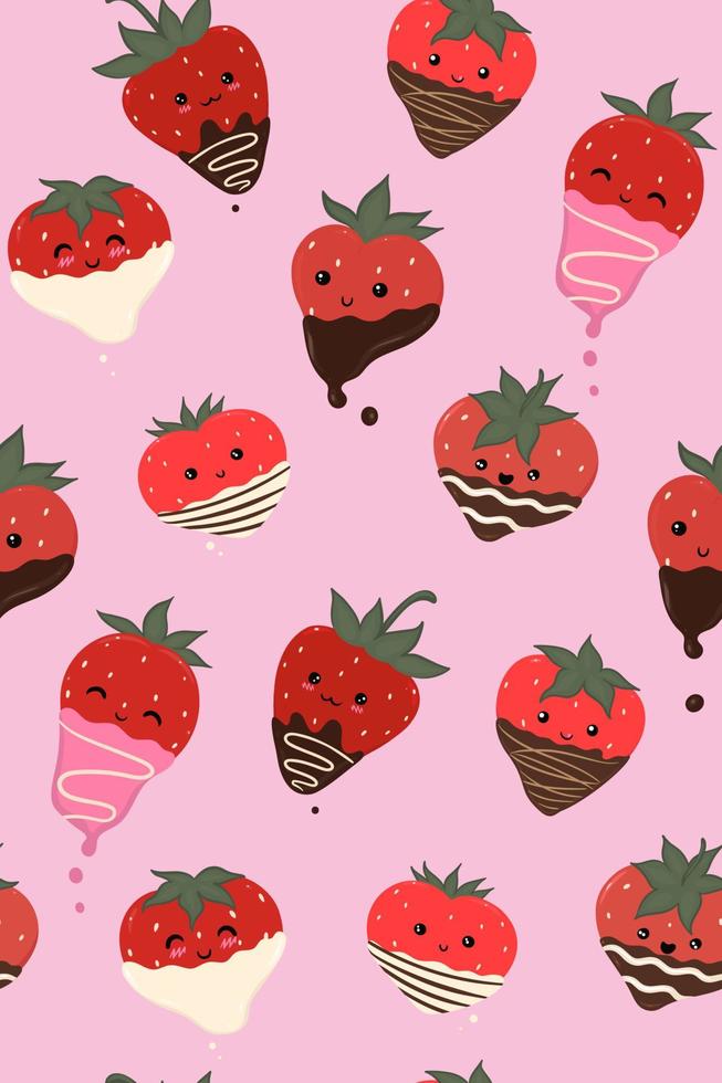 Chocolate covered strawberries seamless pattern. Vector graphics.