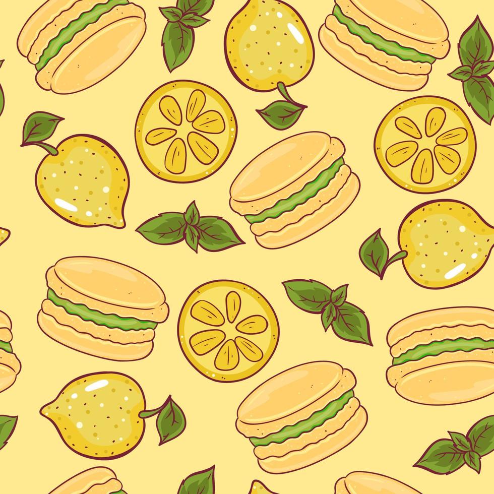 Seamless pattern with lemon macaroons. Vector graphics.