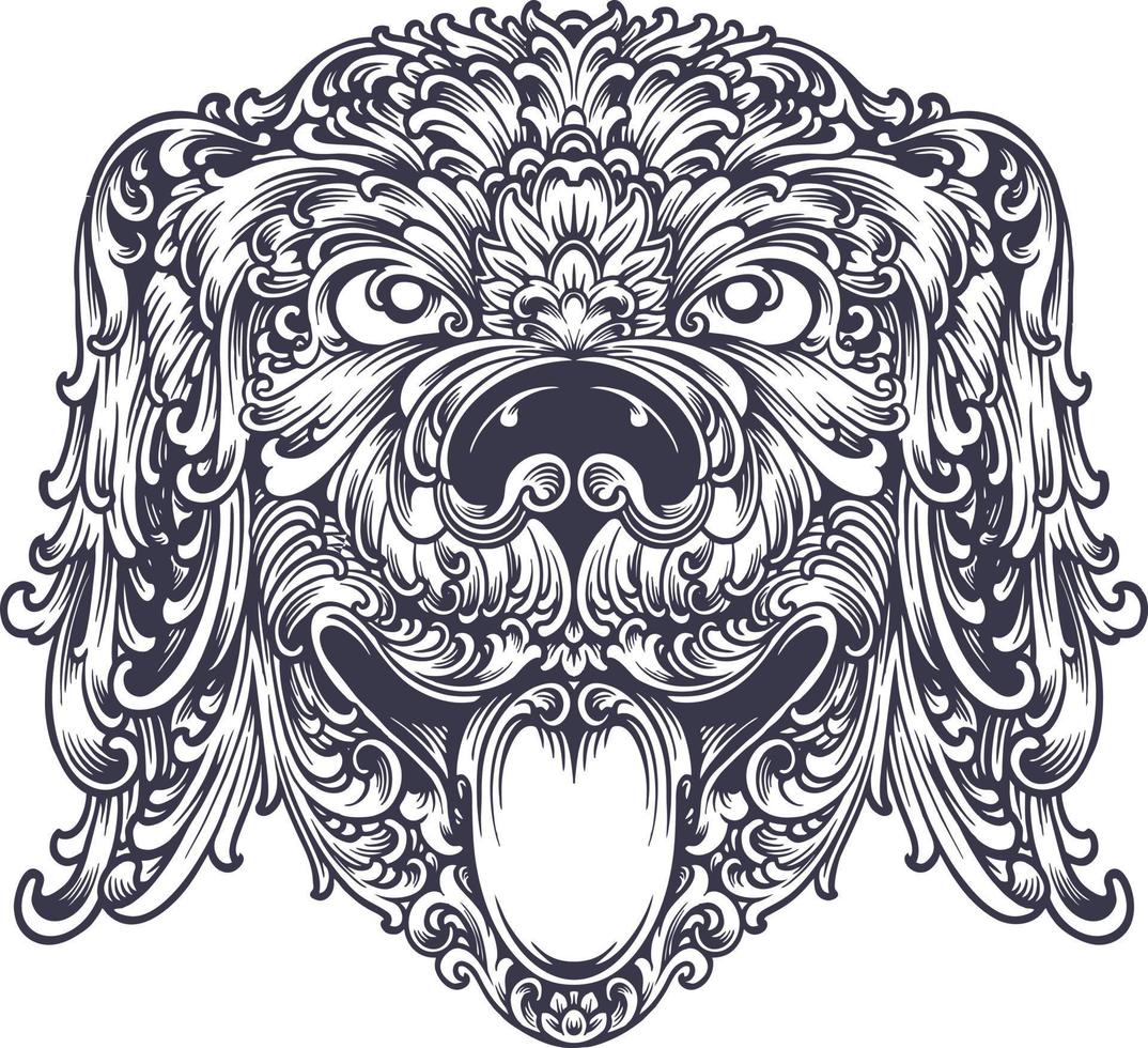 Funny luxury vintage ornament head dog silhouette vector