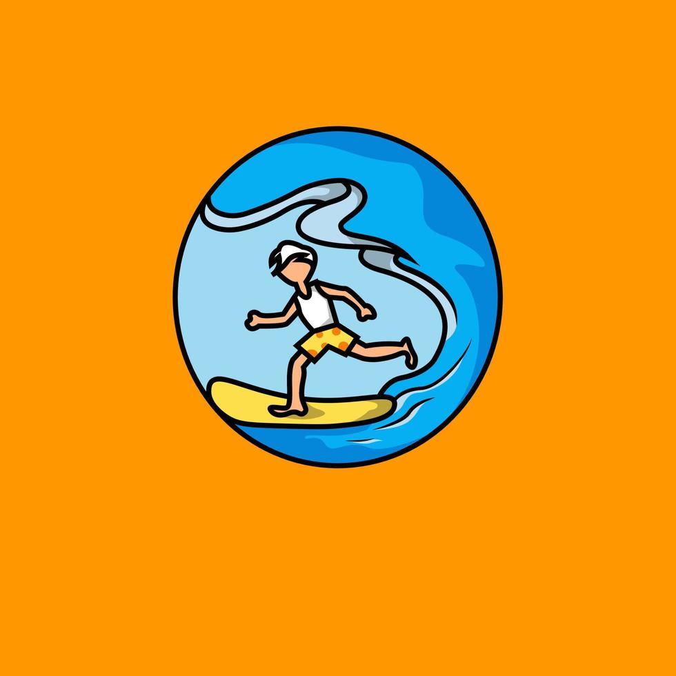 illustration of people playing surfboard with big waves behind. vector illustration