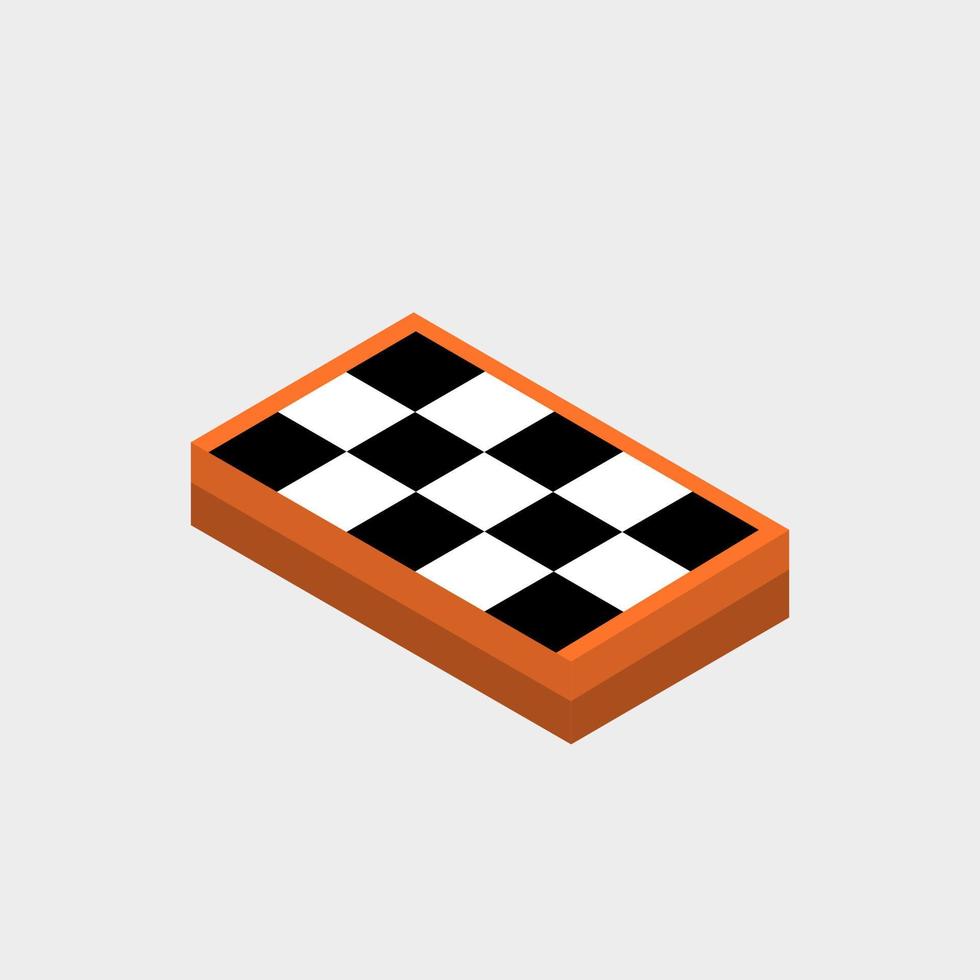 isometric chessboard. black and white chessboard with brown wooden frame. vector illustration