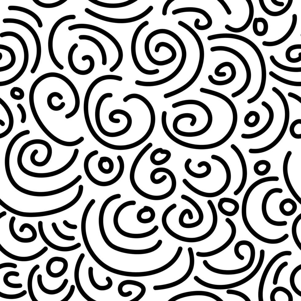 doodle abstract background seamless pattern. hand drawn various line shapes. isolated on black and white background. vector illustration