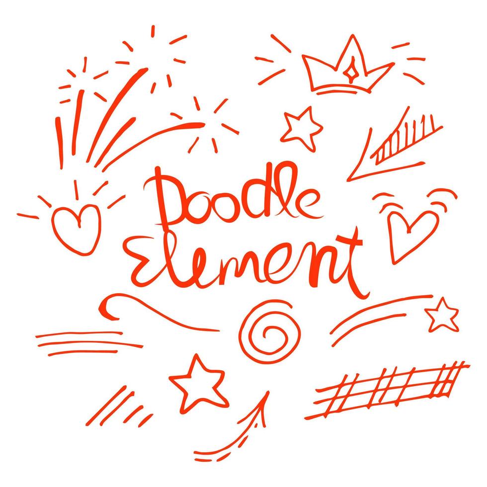 Vector hand drawn. doodles collection of curly arrow. swishes, swoops, swirl, heart, love, star, crown, firework, highlight text and emphasis element, use for concept design-01
