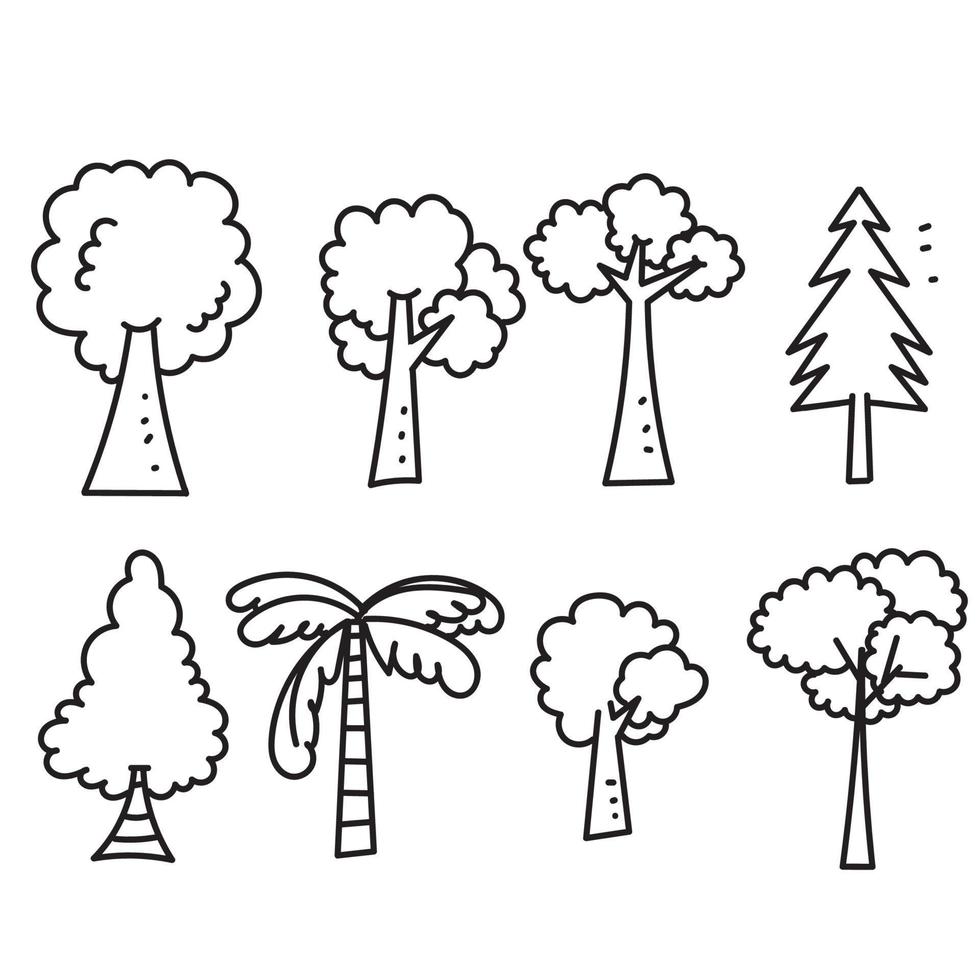 hand drawn doodle trees collection illustration vector