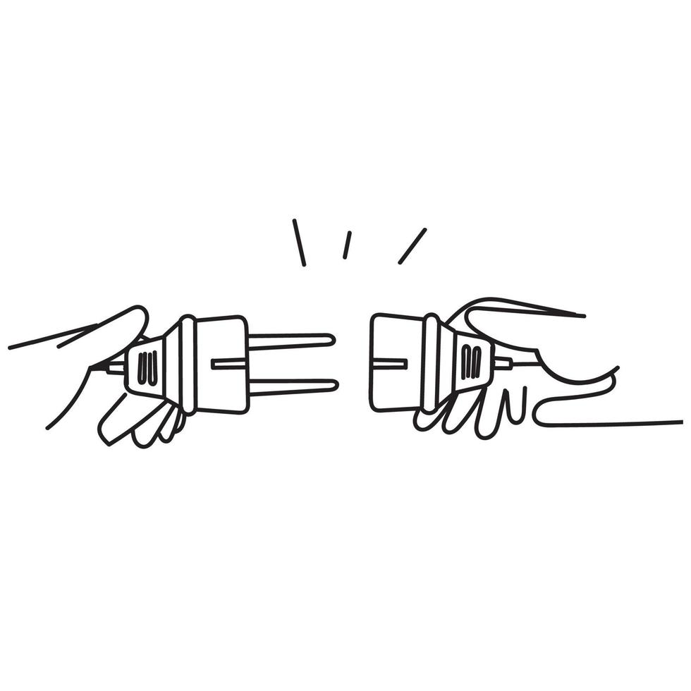 hand drawn doodle plug and socket illustration vector