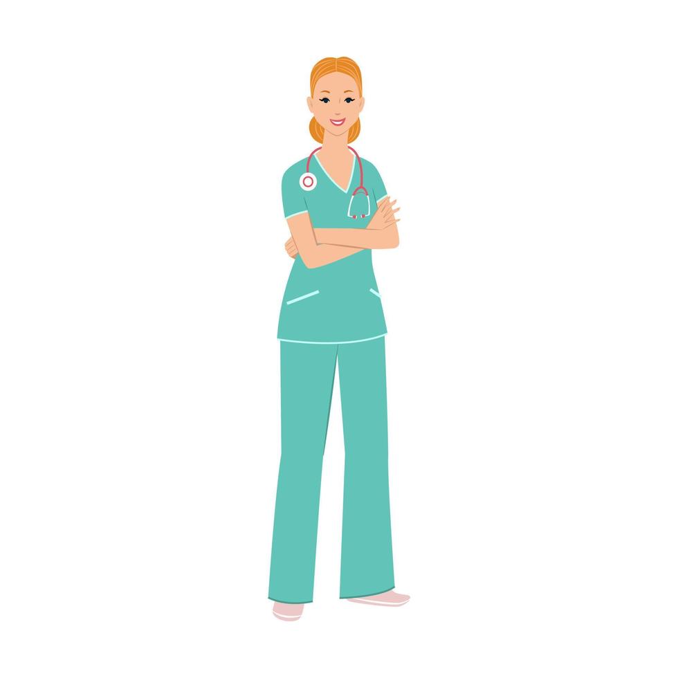 Woman doctor with stethoscope. Profession medicine. Vector illustration in flat style
