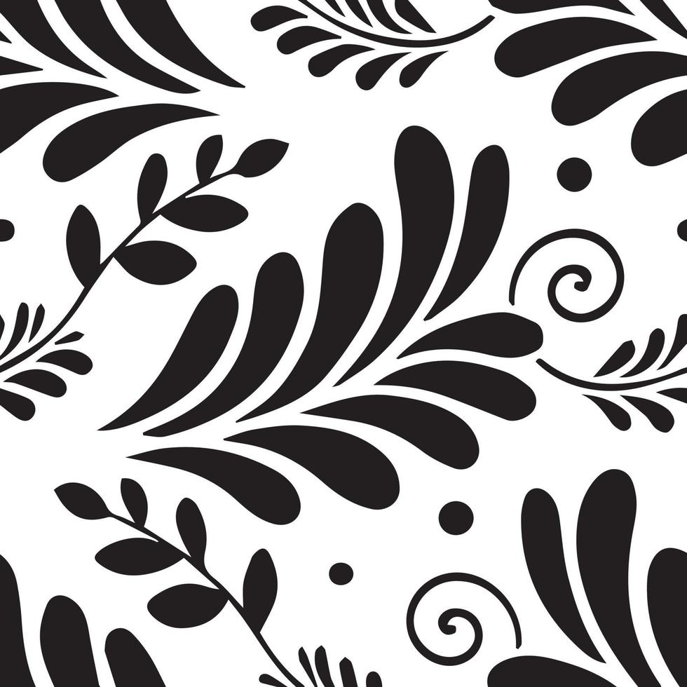 black and white floral seamless pattern - vector illustration