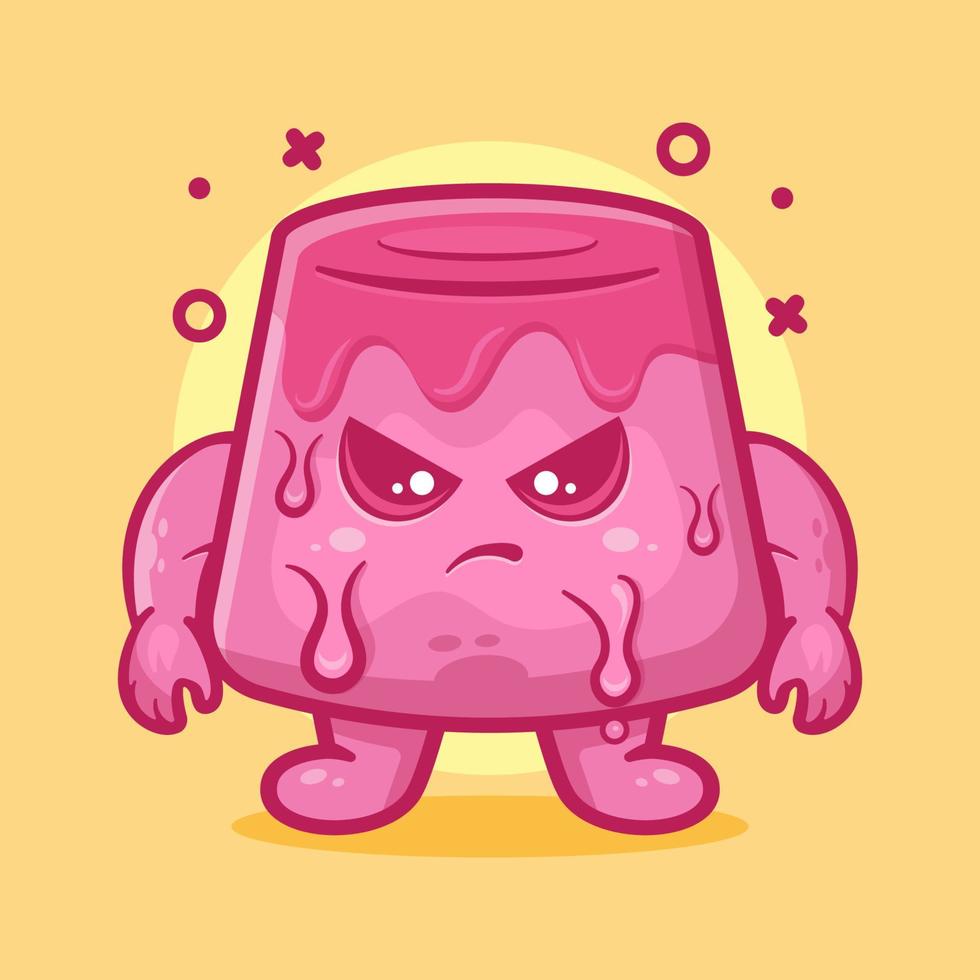 mascota de personaje de pastel de pudín serio con expresión enojada dibujos animados aislados en diseño de estilo plano vector