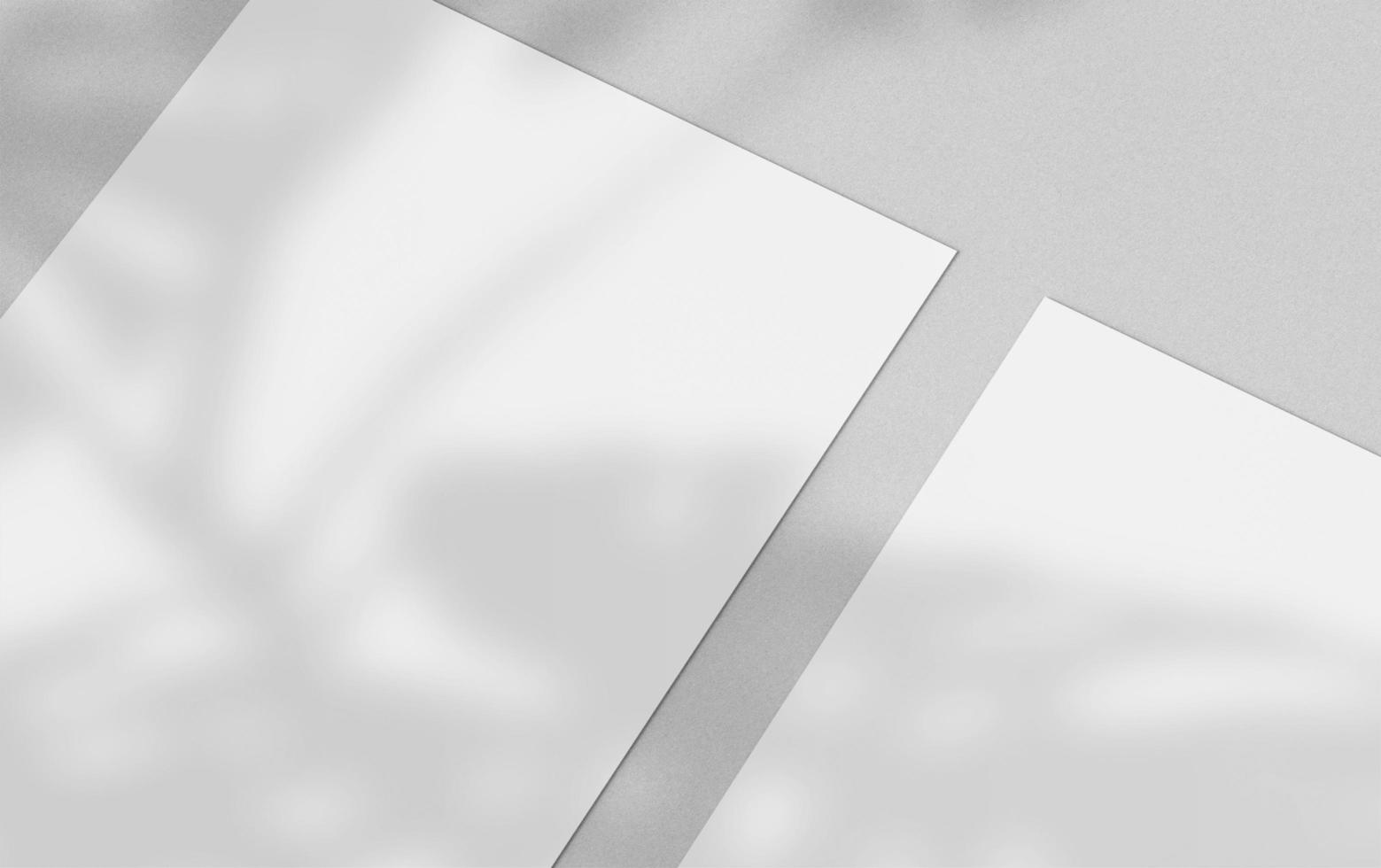 Realistic top view cover and opened portrait A4 or A5 magazine or brochure booklet for stationery and branding. Mockup template isolated light grey background and leaf shadow overlay. 3D rendering. photo