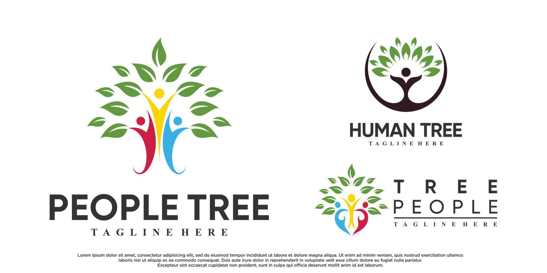 Set of people tree logo design vetcor illustration with creative concept Premium Vector