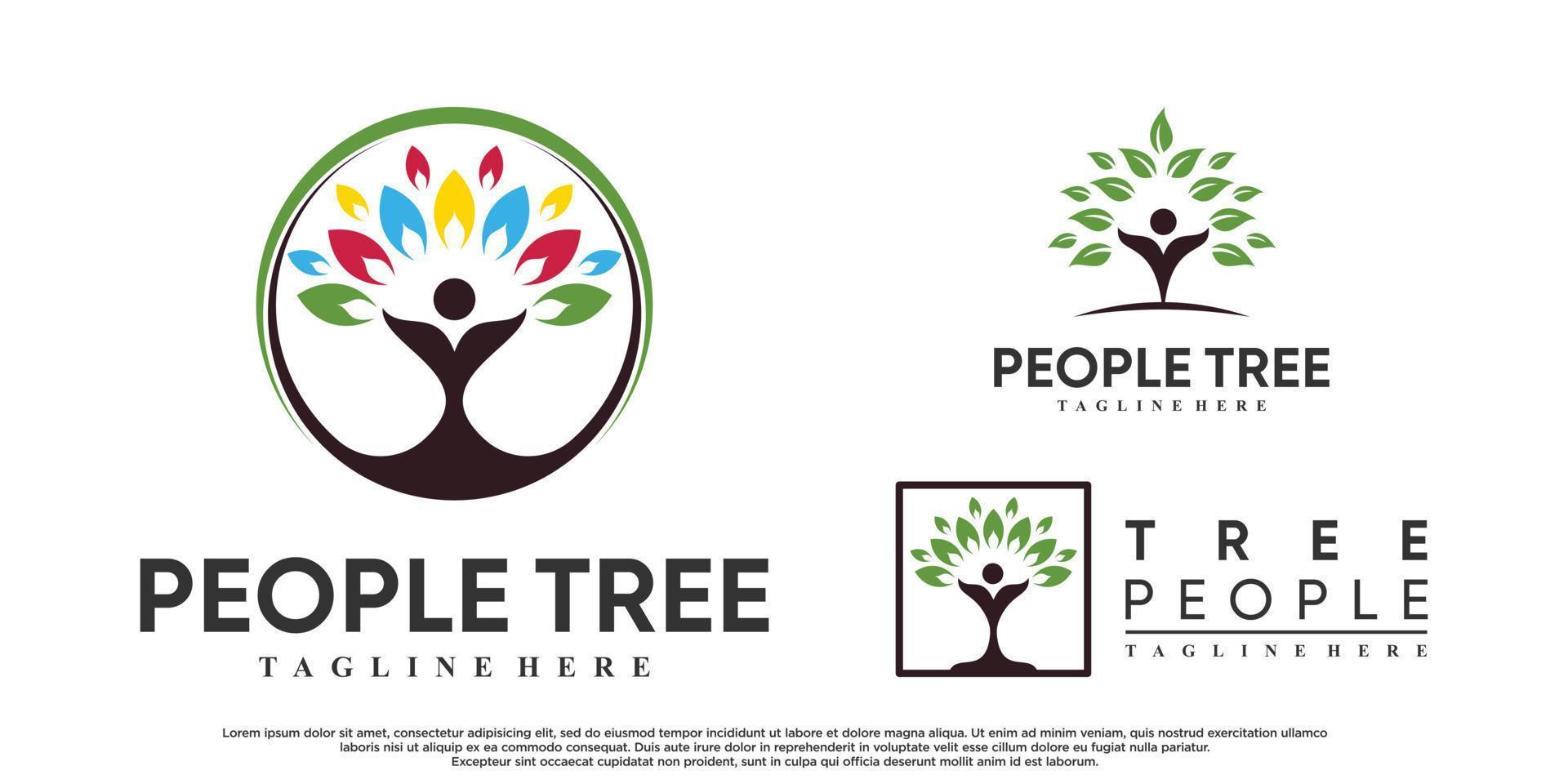 Set of people tree logo design vetcor illustration with creative concept Premium Vector