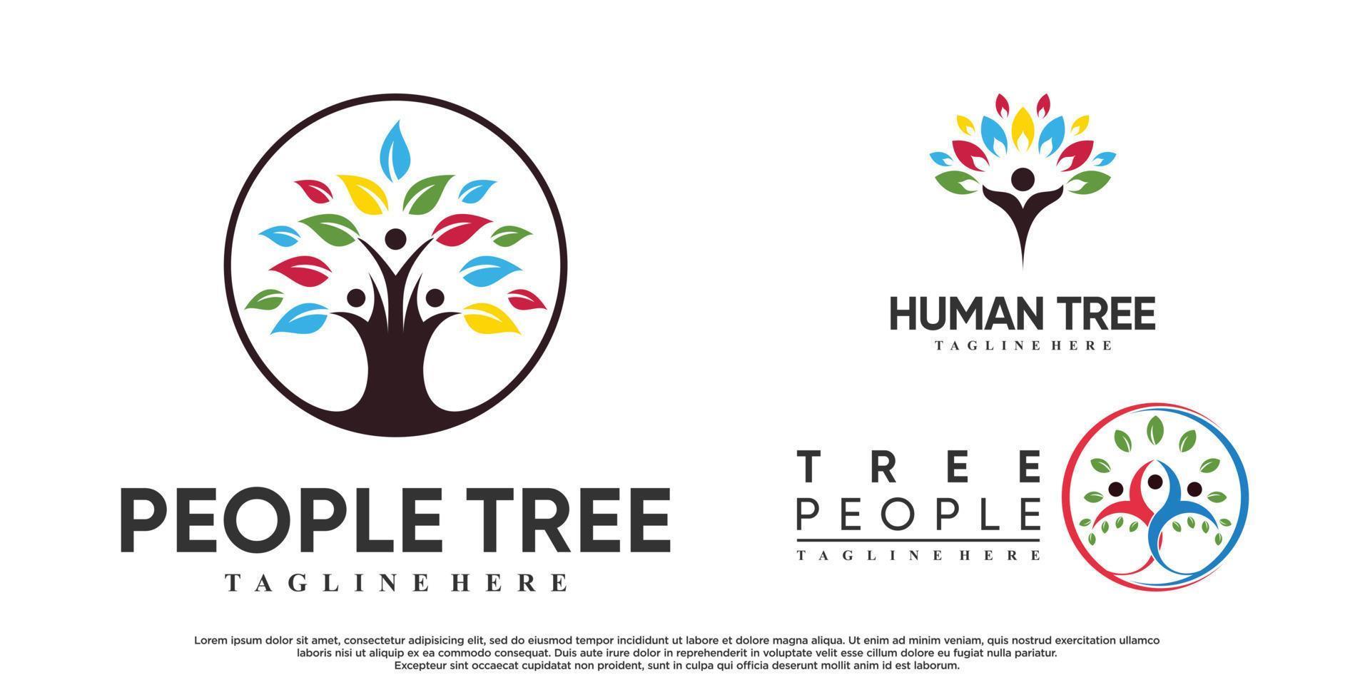 Set of people tree logo design vetcor illustration with creative concept Premium Vector
