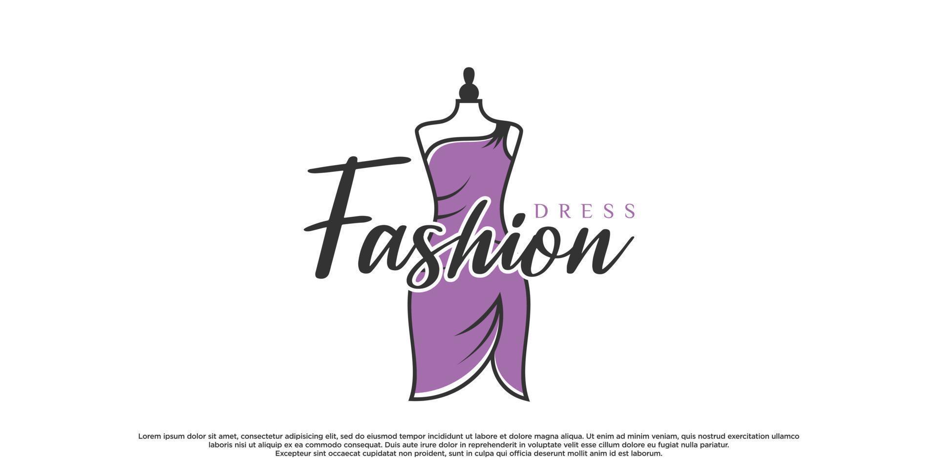 diseño de logotipo de moda con vector premium de moda de vestido