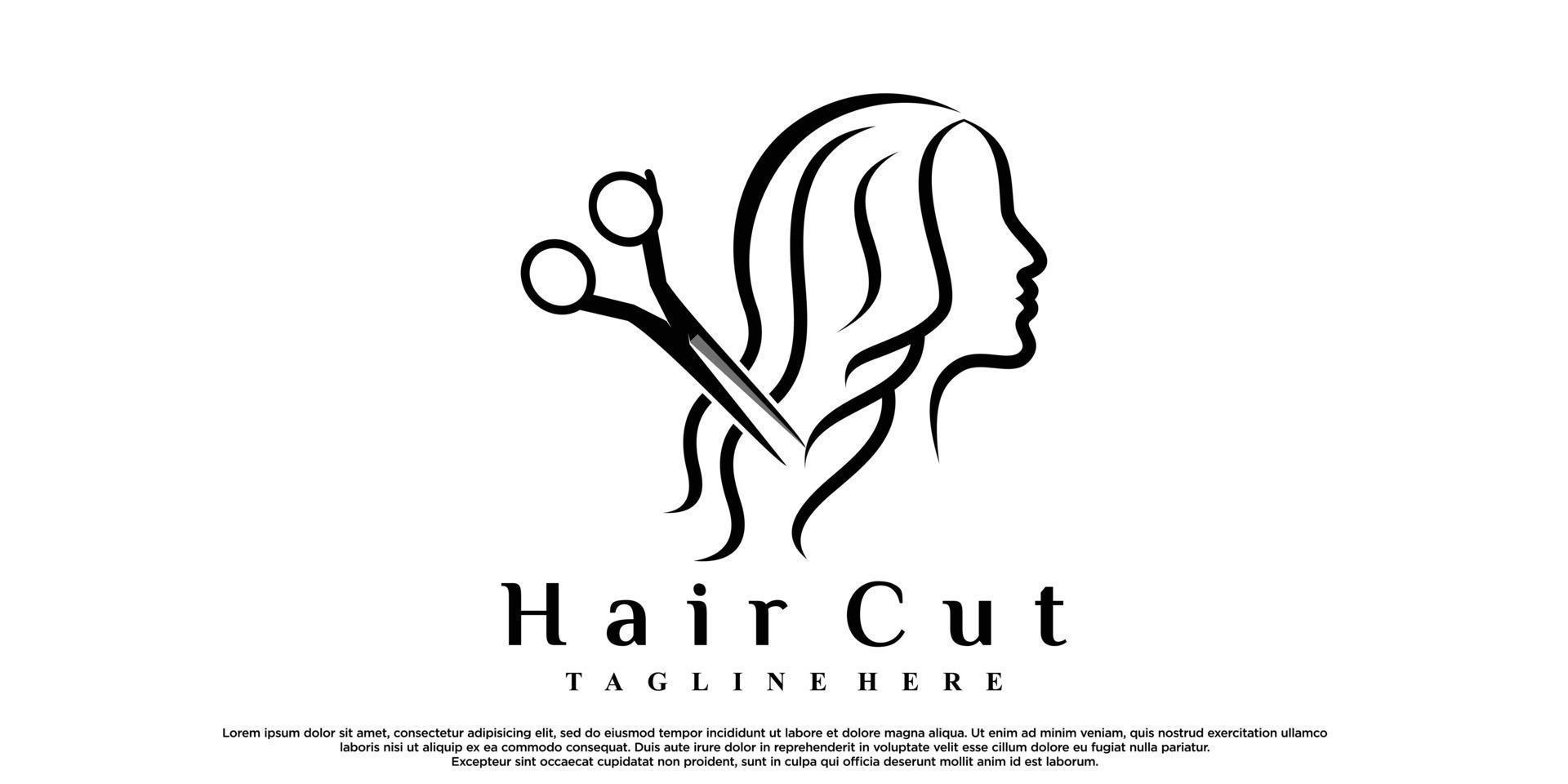 diseño de logotipo de icono de corte de cabello para mujeres con concepto moderno vector premium