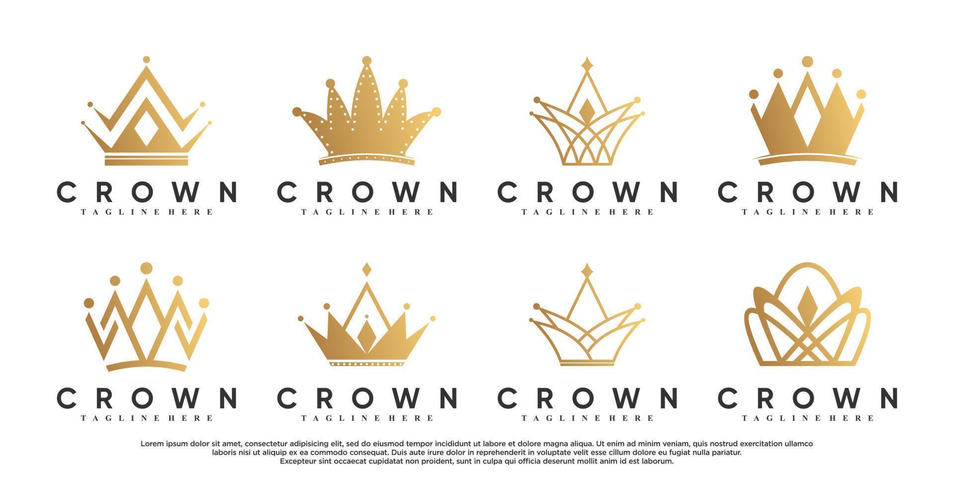 diseño de logotipo de conjunto de iconos de corona con vector premium de concepto único