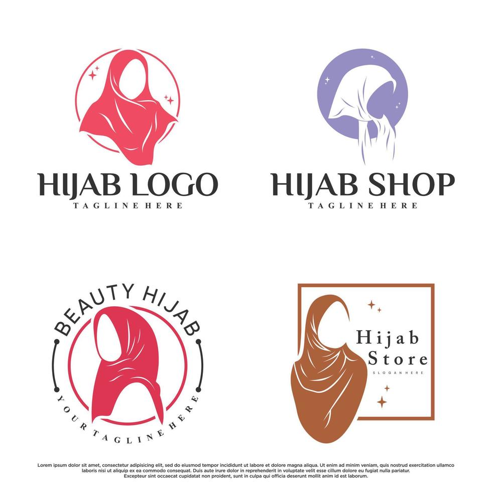 Set of hijab for moslem fashion logo design with creative element Premium Vector