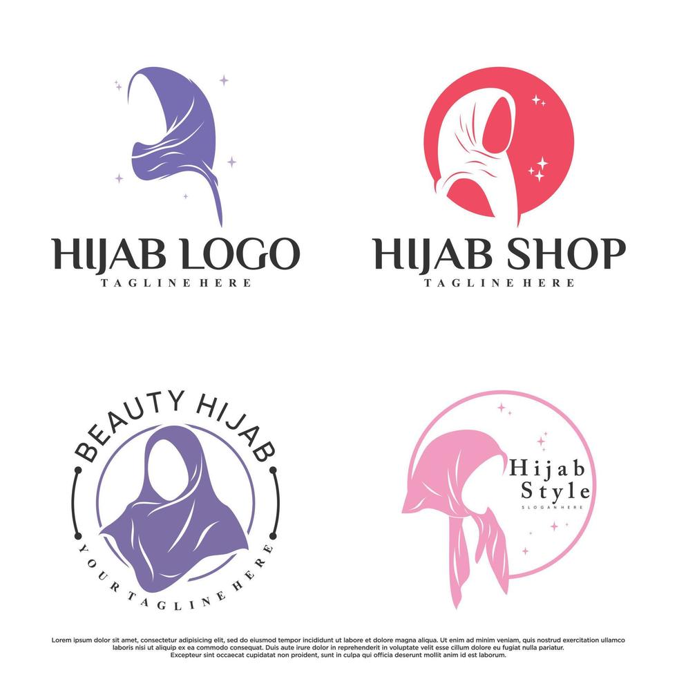 Set of hijab for moslem fashion logo design with creative element Premium Vector