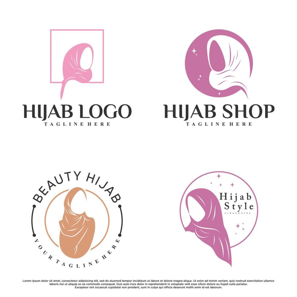 conjunto de hijab para diseño de logotipo de moda musulmana con vector premium de elemento creativo