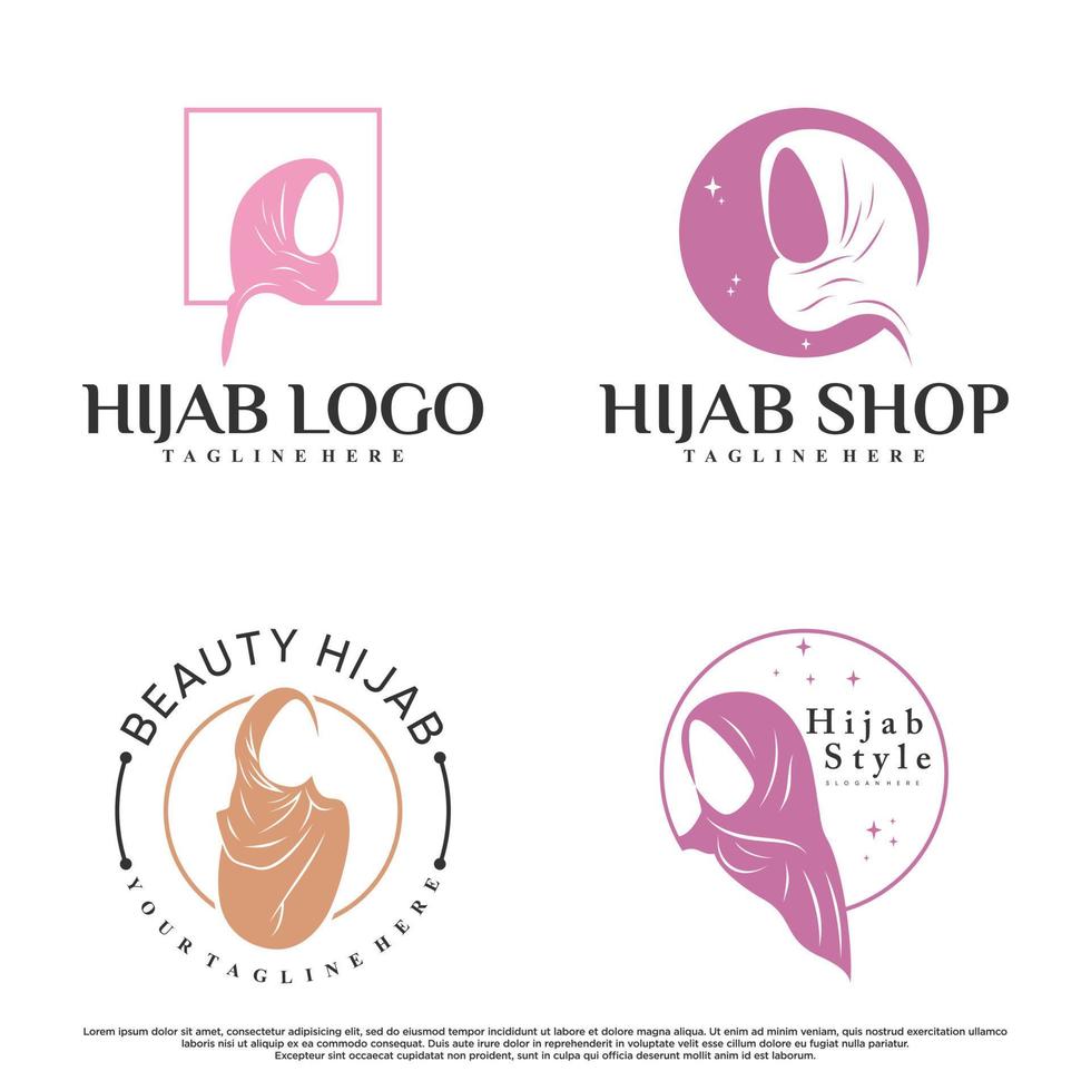 Set of hijab for moslem fashion logo design with creative element Premium Vector
