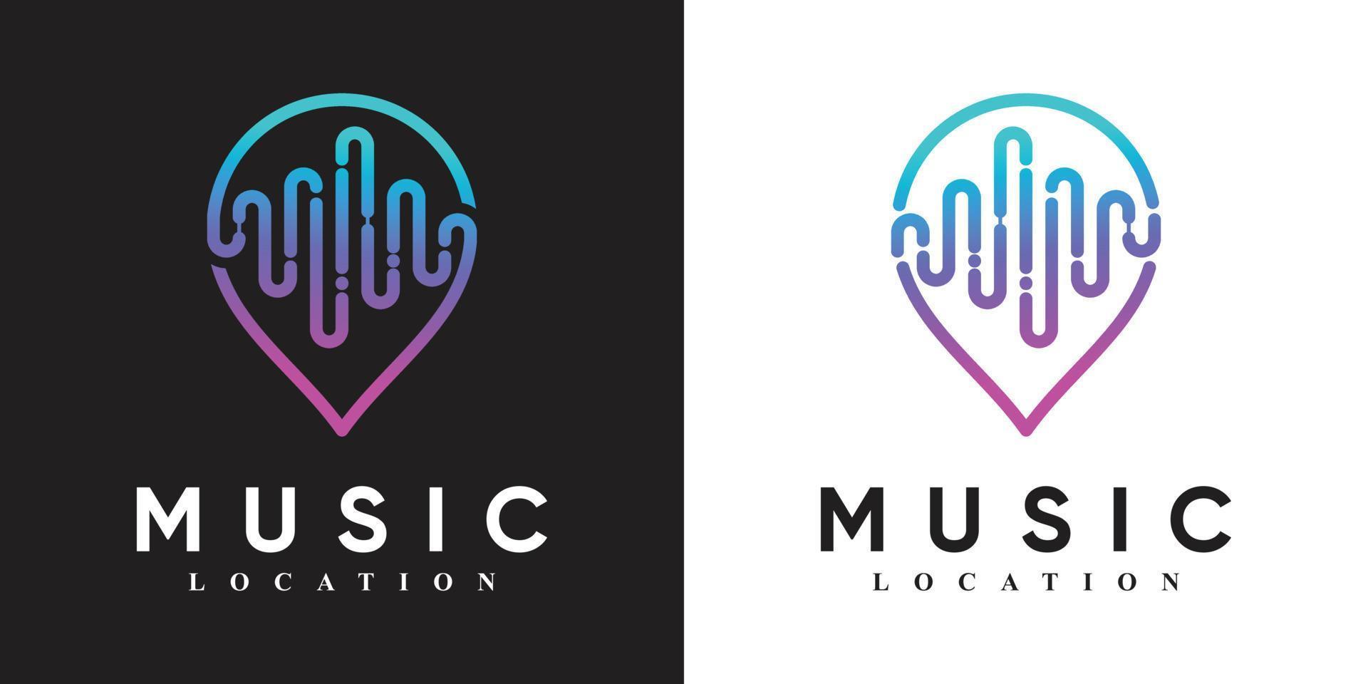 diseño de logotipo de ubicación de música con vector premium de concepto moderno