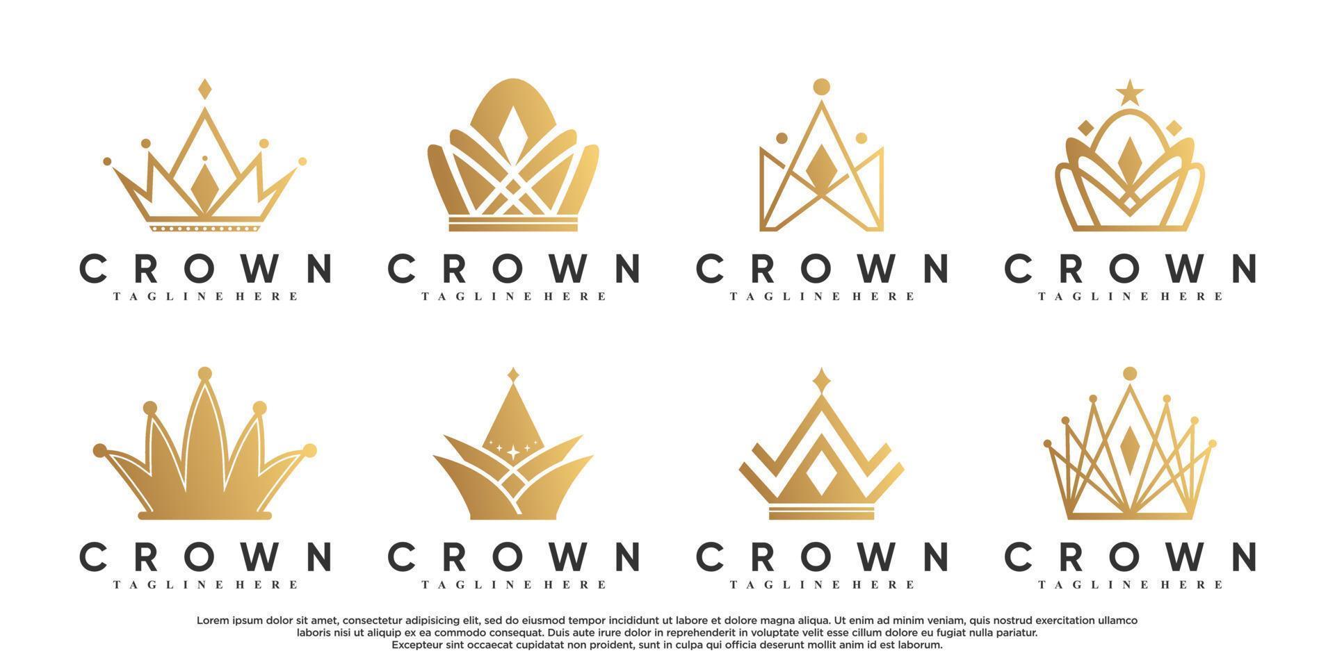 diseño de logotipo de conjunto de iconos de corona con vector premium de concepto único