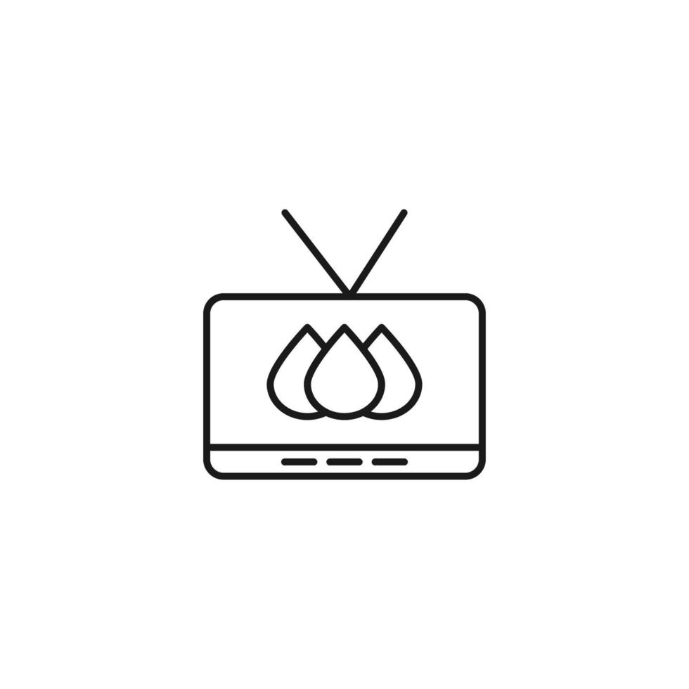 Television, tv set, tv show concept. Vector sign drawn in flat style. Suitable for sites, articles, books, apps. Editable stroke. Line icon of drops or fire on tv screen