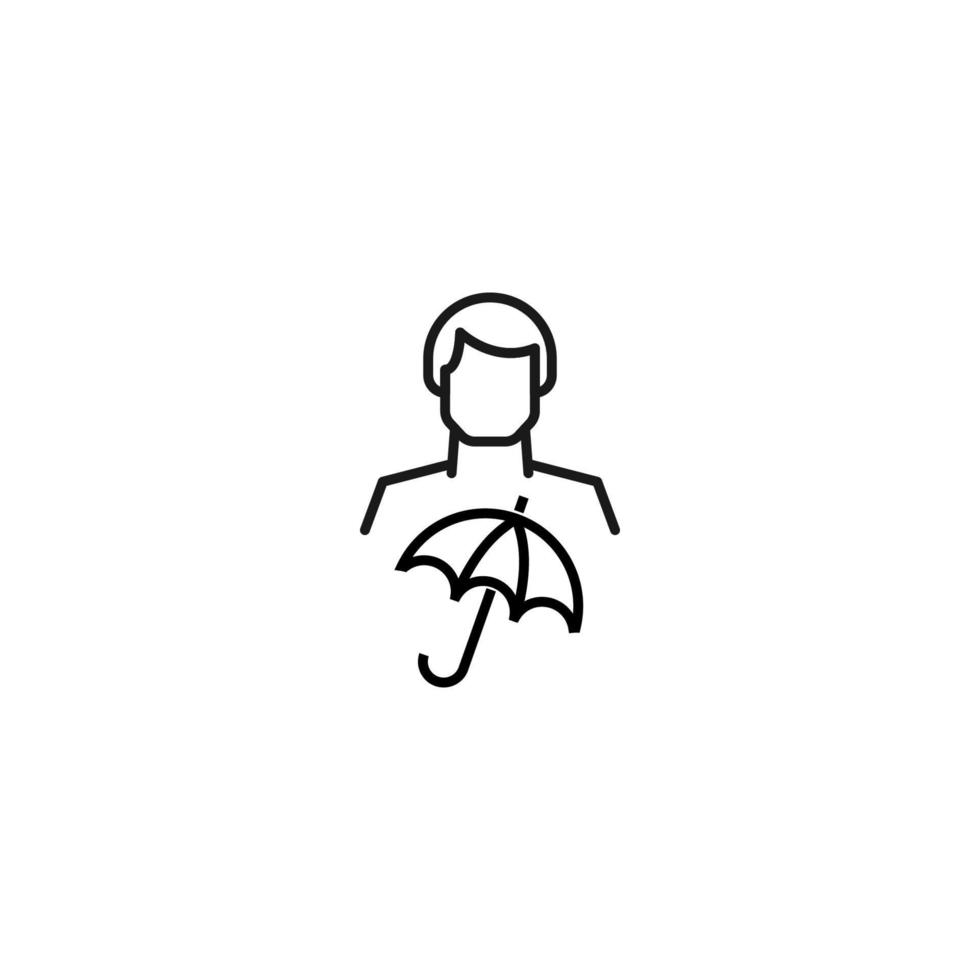 Monochrome sign drawn with black thin line. Modern vector symbol perfect for sites, apps, books, banners etc. Line icon of umbrella next to faceless man