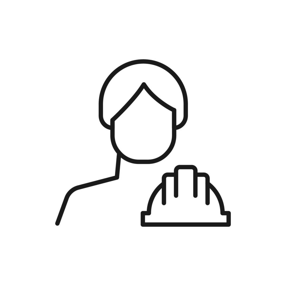 Hobby, business, profession of man. Modern vector outline symbol in flat style with black thin line. Monochrome icon of builder helmet by anonymous male