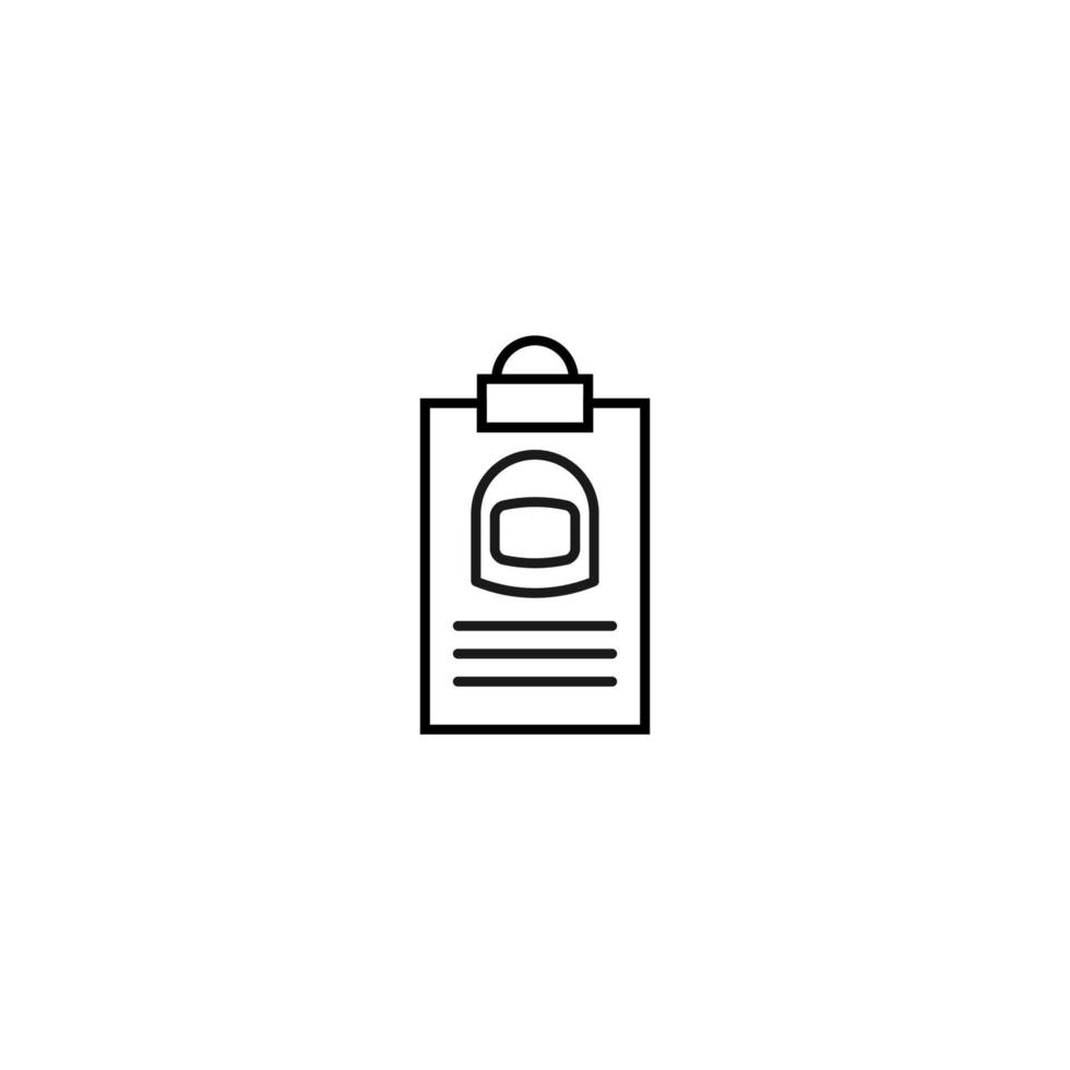 Document on clipboard sign. Vector outline symbol in flat style. Suitable for web sites, banners, books, advertisements etc. Line icon of astronaut helmet on clipboard
