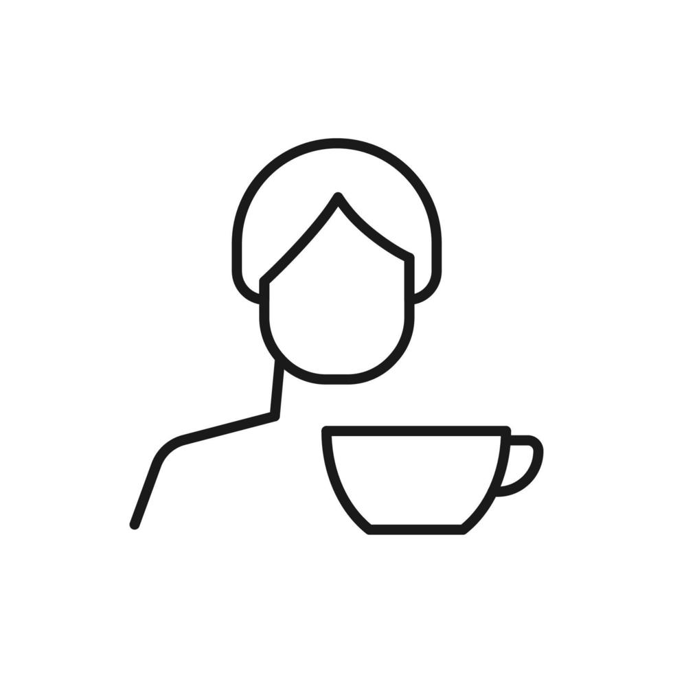 hobby, negocio, profesión del hombre. símbolo de contorno vectorial moderno en estilo plano con línea fina negra. icono monocromático de taza por hombre anónimo vector